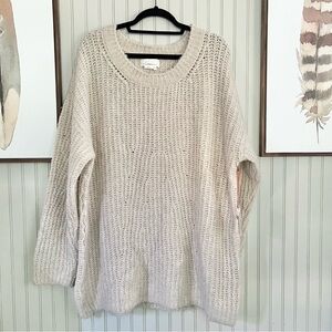 Anthropologie NWT Wool Blend Chunky Knit Oversized Beige Sweater Crewneck